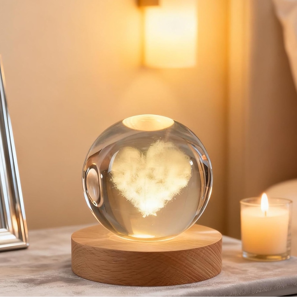 🆕New 3D Love Could Crystal Ball with Wooden Base - Picture 10 of 12